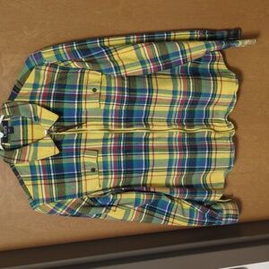 Chaps XL Plaid Full Zip Jacket | Vibrant Yellow Blue Green | Button Patch Pocket